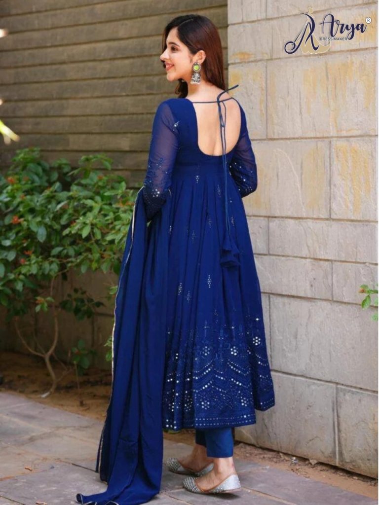 Navy Blue Women Georgette Printed Gown Dupatta Set, Party wear at Rs 650 in  Surat