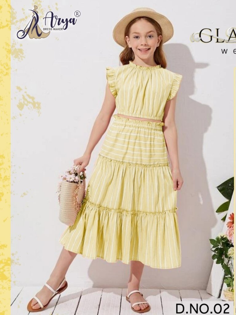 Glamour Yellow Polireyon Children Western Wear For 5 To 12 Years Girls