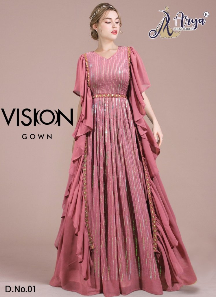 Gorgeous Georgette Hand Work Gown With Belt – ThreadLooms