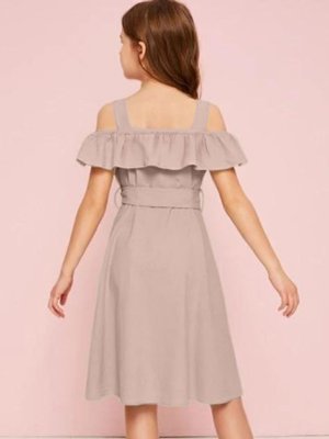 Adaa Beige Penguin lycra Off shoulder frock  kids wear D4  Kids  Wear