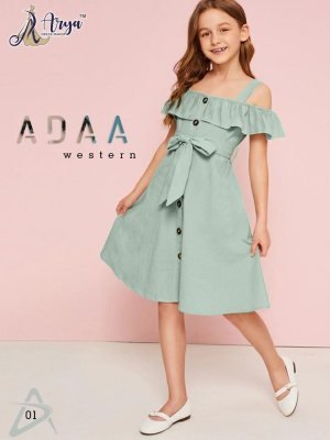 Adaa Green Penguin lycra Off shoulder frock  kids wear  D1 