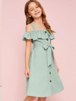 Adaa Green Penguin lycra Off shoulder frock  kids wear  D1  Kids  Wear