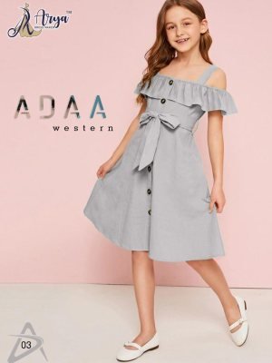 Adaa Grey Penguin lycra Off shoulder frock  kids wear D3