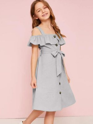 Adaa Grey Penguin lycra Off shoulder frock  kids wear D3 Kids  Wear