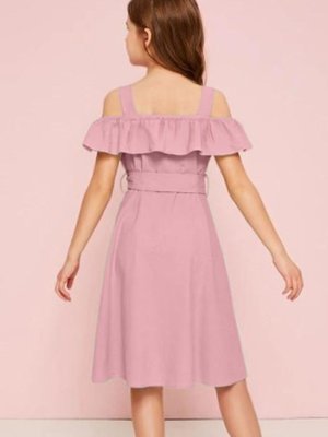 Adaa Pink Penguin lycra Off shoulder frock  kids wear D2  Kids  Wear