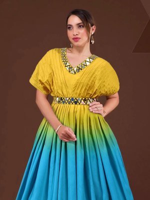 Aksha Poli Riyon  Mirror Work Long  Gown D6 Party Wear gown