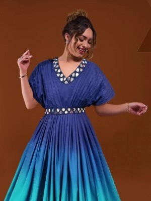 Aksha Poli Riyon  Mirror Work Long  Gown D3 Party Wear gown