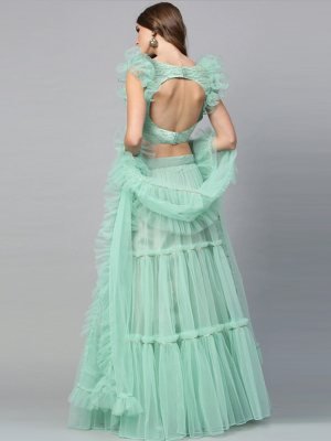Amee Green Soft Net  Party Wear Lehenga With Unstitched Blouse For Women Wear D1 Lehenga