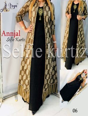 Annjal Mustard Black Reyon And Cotton Designer Long Kurti With Koti D6 