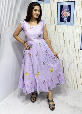 BUTTERFLY COTTON PRINTED WESTERN FROCK 