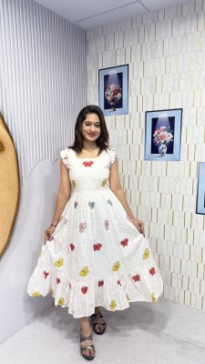 BUTTERFLY COTTON PRINTED WESTERN FROCK  Western Wear