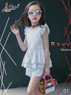 Bavv Blue Khadi Cotton Western Top And Pant For Kids Wear D1