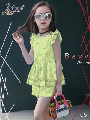 Bavv Green Khadi Cotton Western Top And Pant For Kids Wear D5