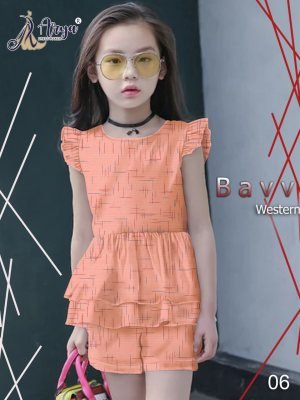 Bavv Orange Khadi Cotton Western Top And Pant For Kids Wear D6