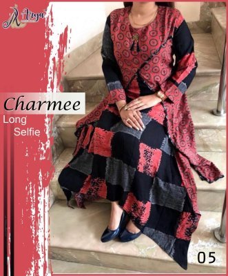 Charmee Red  Reyon New Party Wear Fashionable Kurti For Women Wear D5