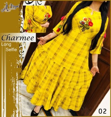 Charmee Yellow Reyon New Party Wear Fashionable Kurti For Women Wear D2