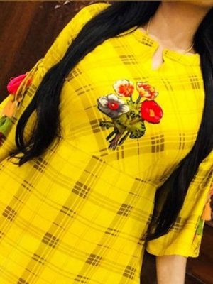 Charmee Yellow Reyon New Party Wear Fashionable Kurti For Women Wear D2 party wear kurtis
