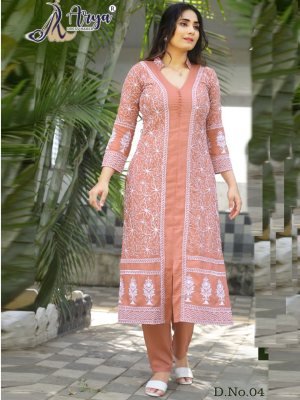 Devani Orange  Reyon Cotton Beautiful Embroidery Kurti With Pant For Women Wear D4 fancy kurtis