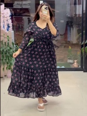 FIRANA Flared Tiered Georgette Gown with Jacket WESTERN WEAR
