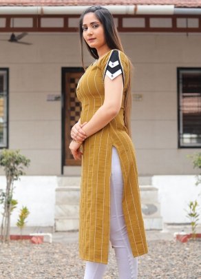 Gauri Mustard Designer Cotton Stylish Kurti For Womens Wear D1 fancy kurtis