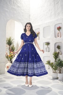 IZNA LONG WESTERN DRESS WITH SIDE SLITS BLUE WESTERN WEAR