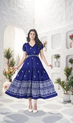IZNA LONG WESTERN DRESS WITH SIDE SLITS BLUE  WESTERN WEAR