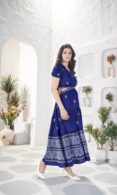 IZNA LONG WESTERN DRESS WITH SIDE SLITS BLUE   Western Wear