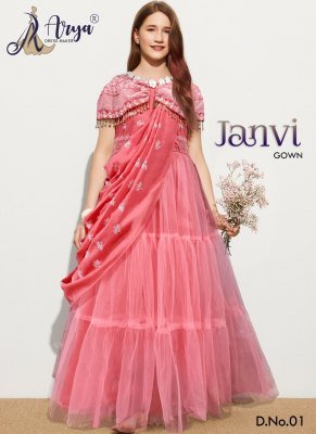 Janvi Soft Net Thread Work Children Gown D1