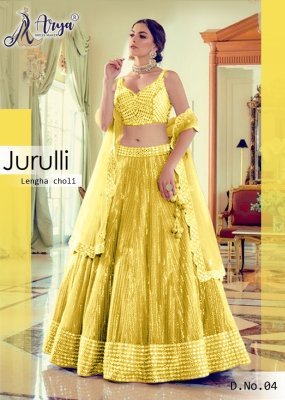 Jurulli Yellow  Mono Silk Mirror Embroidery Work Lehenga With Unstitched Blouse For Women Wear D4