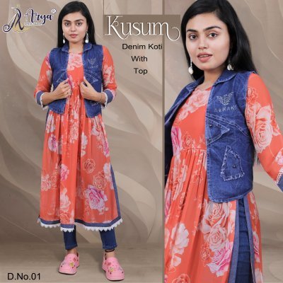 KUSUM DENIM KOTI WITH LONG KURTI COLLECTION 01  Western Wear