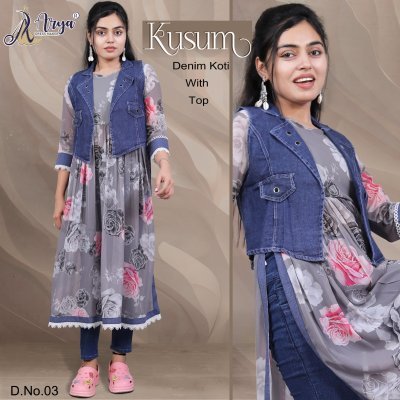 KUSUM DENIM KOTI WITH LONG KURTI COLLECTION 03  Western Wear