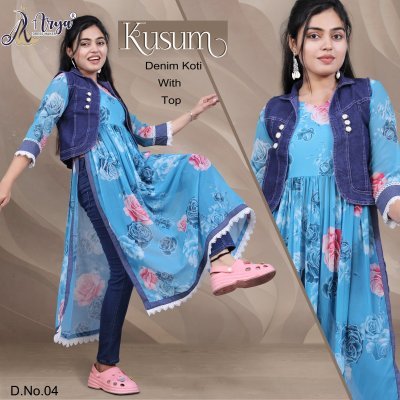 KUSUM DENIM KOTI WITH LONG KURTI COLLECTION 04  Western Wear