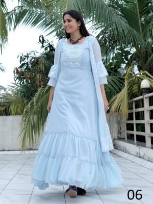 Kasturi  Blue Georgette Designer Embroidary Gown With Koti For Women Wear D6 GOWN