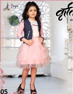 Kruti Baby Pink Reyon Digital Print Soft Net Frock With Koti Kids Wear  D5 