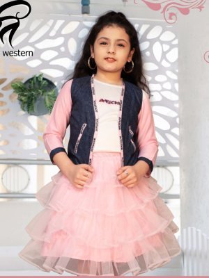 Kruti Baby Pink Reyon Digital Print Soft Net Frock With Koti Kids Wear  D5  Kids  Wear