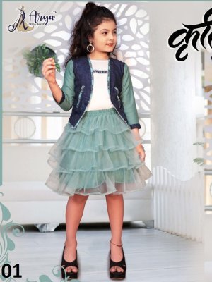 Kruti Green Reyon Digital Print Soft Net Frock With Koti Kids Wear  D1  Kids  Wear