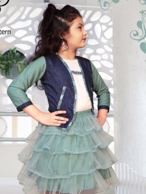 Kruti Green Reyon Digital Print Soft Net Frock With Koti Kids Wear  D1  Kids  Wear