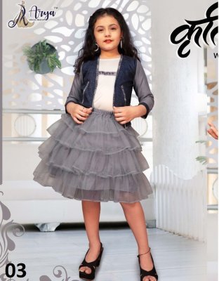 Kruti Grey Reyon Digital Print Soft Net Frock With Koti Kids Wear D3