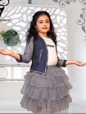 Kruti Grey Reyon Digital Print Soft Net Frock With Koti Kids Wear D3 Kids  Wear