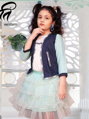 Kruti Sky Blue Reyon Digital Print Soft Net Frock With Koti Kids Wear   D6  Kids  Wear