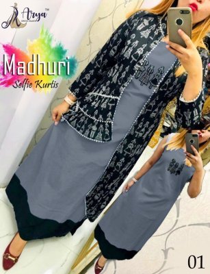 Madhuri Selfie Grey Poli Reyon Digital Print and Hand Work Party Wear Kurti For Women Wear D1 