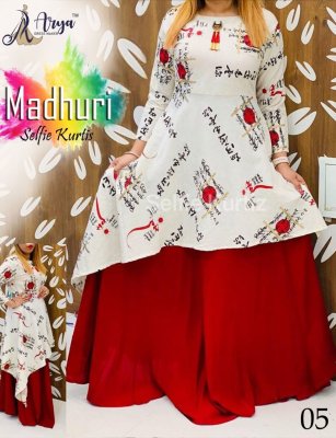 Madhuri Selfie Red Poli Reyon Digital Print and Hand Work Party Wear Kurti For Women Wear D5 
