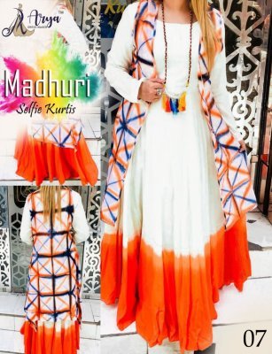 Madhuri Selfie White Poli Reyon Digital Print and Hand Work Party Wear Kurti For Women Wear D7 