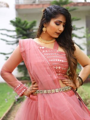 Madhushala Pink Satin Benglory New Trendy Party Wear Lehenga With Unstitched Blouse For Women Wear D2 Lehenga