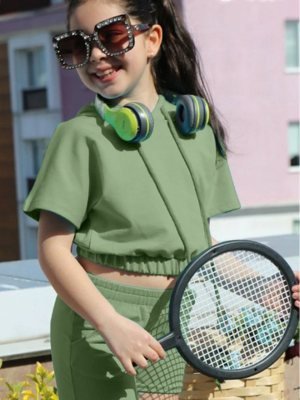 Moon Green Imported Hoody Top And Shorty For Girl Kids Wear D3 Kids  Wear