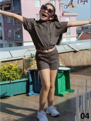 Moon Grey Imported Hoody Top And Shorty For Girl Kids Wear  D4 
