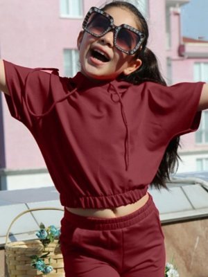 Moon Maroon Imported Hoody Top And Shorty For Girl Kids Wear  D1  Kids  Wear