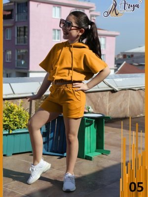 Moon Yellow Imported Hoody Top And Shorty For Girl Kids Wear  D5 