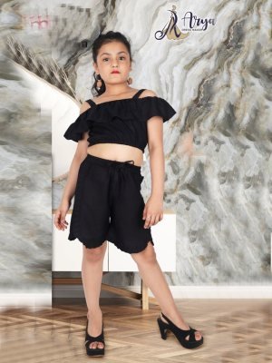 Mulmul Black Reyon Cotton Off Shoulder Top With Shorty Pant For Kids Wear D5 Kids  Wear