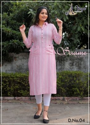 Saame Baby Pink Cotton New Trendy Western Kurti For Women Wear D4